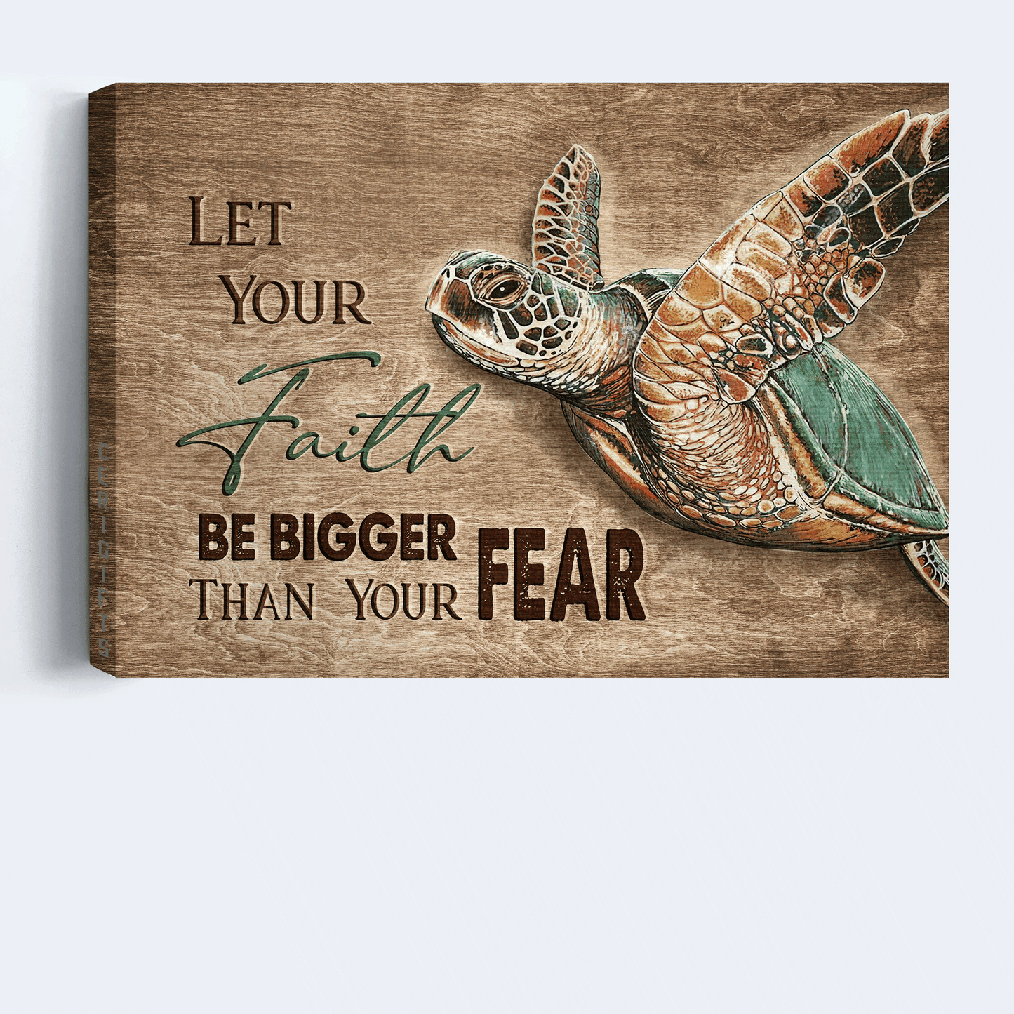 Jesus Landscape Canvas - Stunning Turtle, Wooden Background Canvas - Gift For Christian - Let Your Faith Be Bigger Than Your Fear Canvas