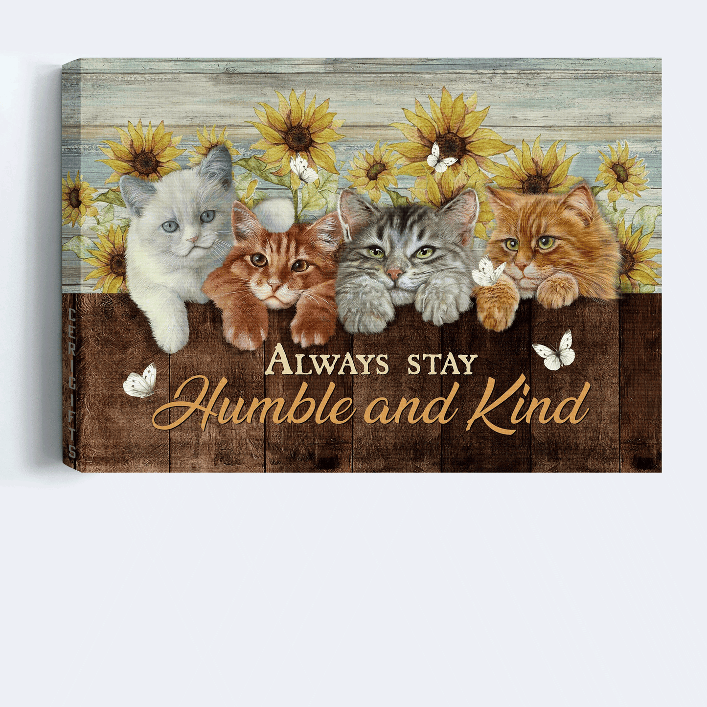 Jesus Landscape Canvas - Lovely cat painting, Sunflower frame, White butterfly Landscape Canvas - Gift For Christian - Always stay humble And Kind Landscape Canvas