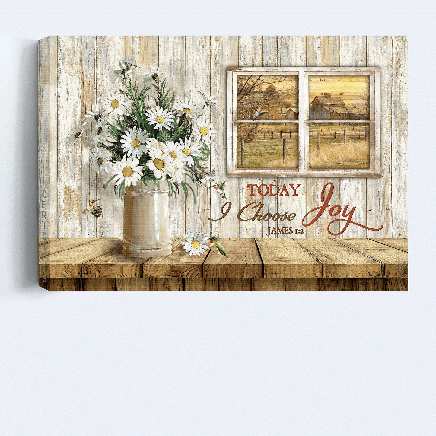 Jesus Landscape Canvas- Daisy vase, Window frame, Farmhouse, Meadow land canvas- Gift for Christian-Today I choose joy