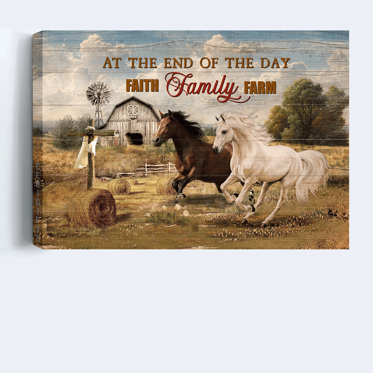 Jesus Landscape Canvas - Horse, Farm, Cross, At the end of the day Landscape Canvas - Gift For Christian - Faith family farm Landscape Canvas