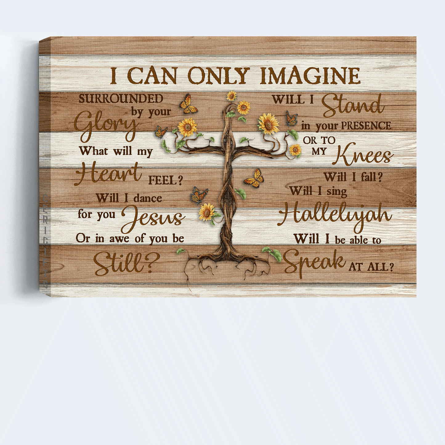 Jesus Landscape Canvas - Unique Tree, Sunflower Painting, Beautiful Butterfly Canvas - Gift For Christian - I Can Only Imagine Canvas