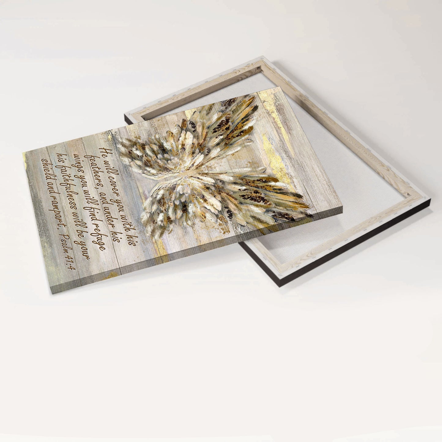 Jesus Landscape Canvas - Abstract Wings, Bible Verse Landscape Canvas - Inspirational Gift, Gift For Religious Christian - He Will Cover You With This Feathers