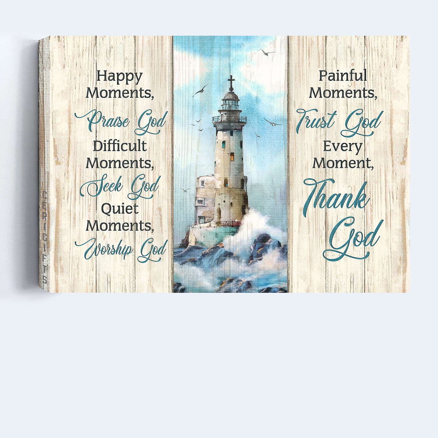 Jesus Landscape Canvas - Christ Lighthouse, Beach Painting, Beautiful Albatross Landscape Canvas - Gift For Christian -Every Moment, Thank God Landscape Canvas