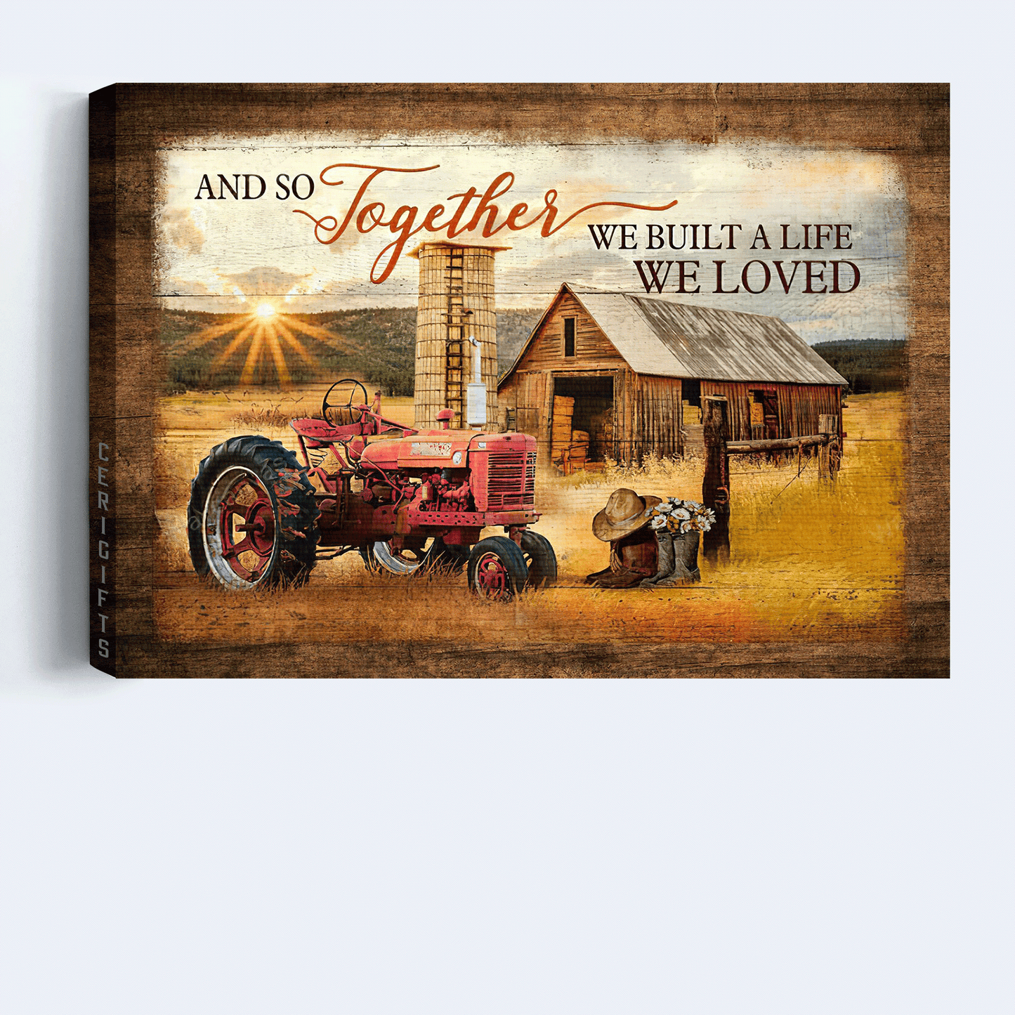 Jesus Landscape Canvas - Old Barn Painting, Electric Tricycle, Sunset Landscape Landscape Canvas - Gift For Christian - And so together we built the life we loved Landscape Canvas