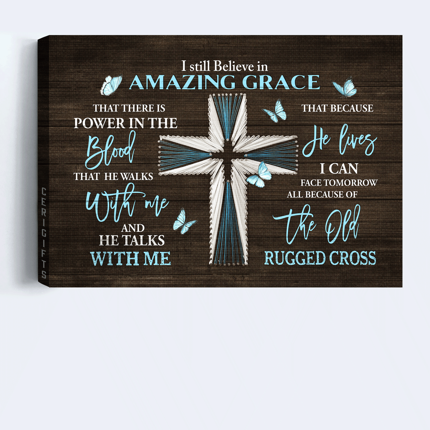 Jesus Landscape Canvas- Blue Cross, Blue butterfly canvas- Gift for Christian- I still believe in amazing grace - Landscape Canvas Prints, Christian Wall Art