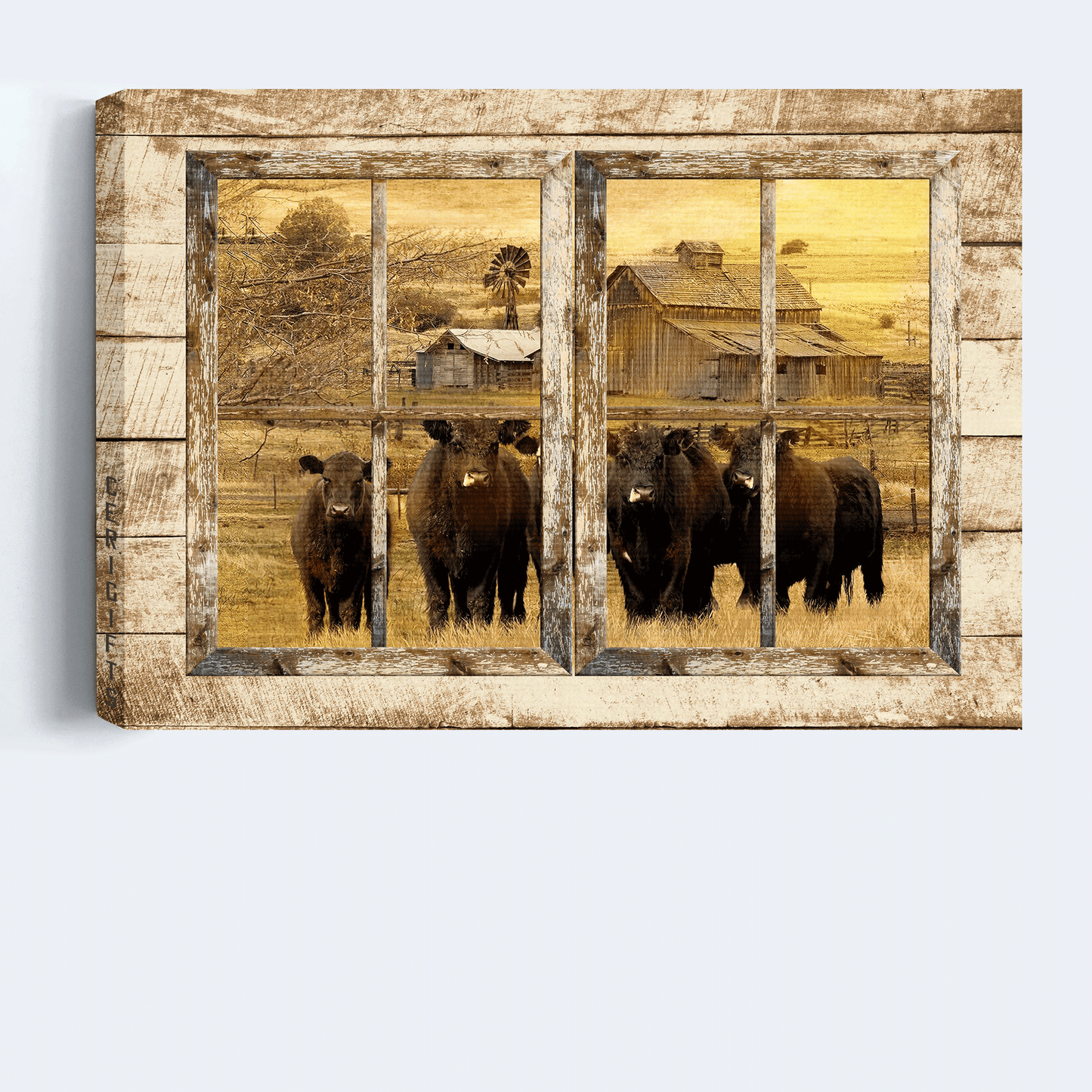 Jesus Landscape Canvas- Aberdeen Angus Canvas,  Farm Drawing, Through The Window Frame Landscape Canvas- Gift For Religious Christian