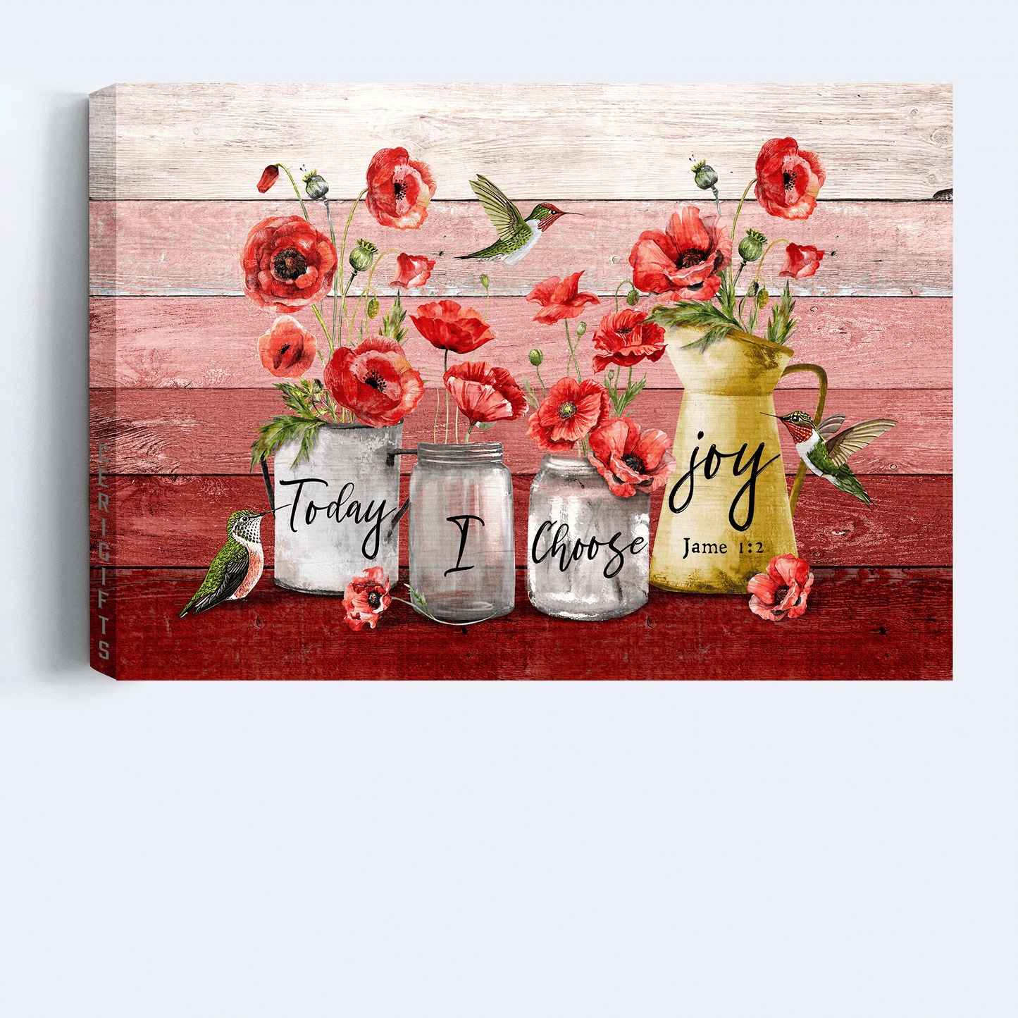 Jesus Landscape Canvas - Poppy Flower, Mason jars, Hummingbird Canvas - Gift for Christian - Today I choose Joy Landscape Canvas Prints, Wall Art