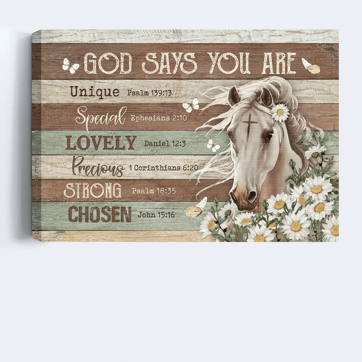 Jesus Landscape Canvas - Beautiful white horse, Horse drawing, Daisy flower Landscape Canvas - Gift For Christian - God says you are