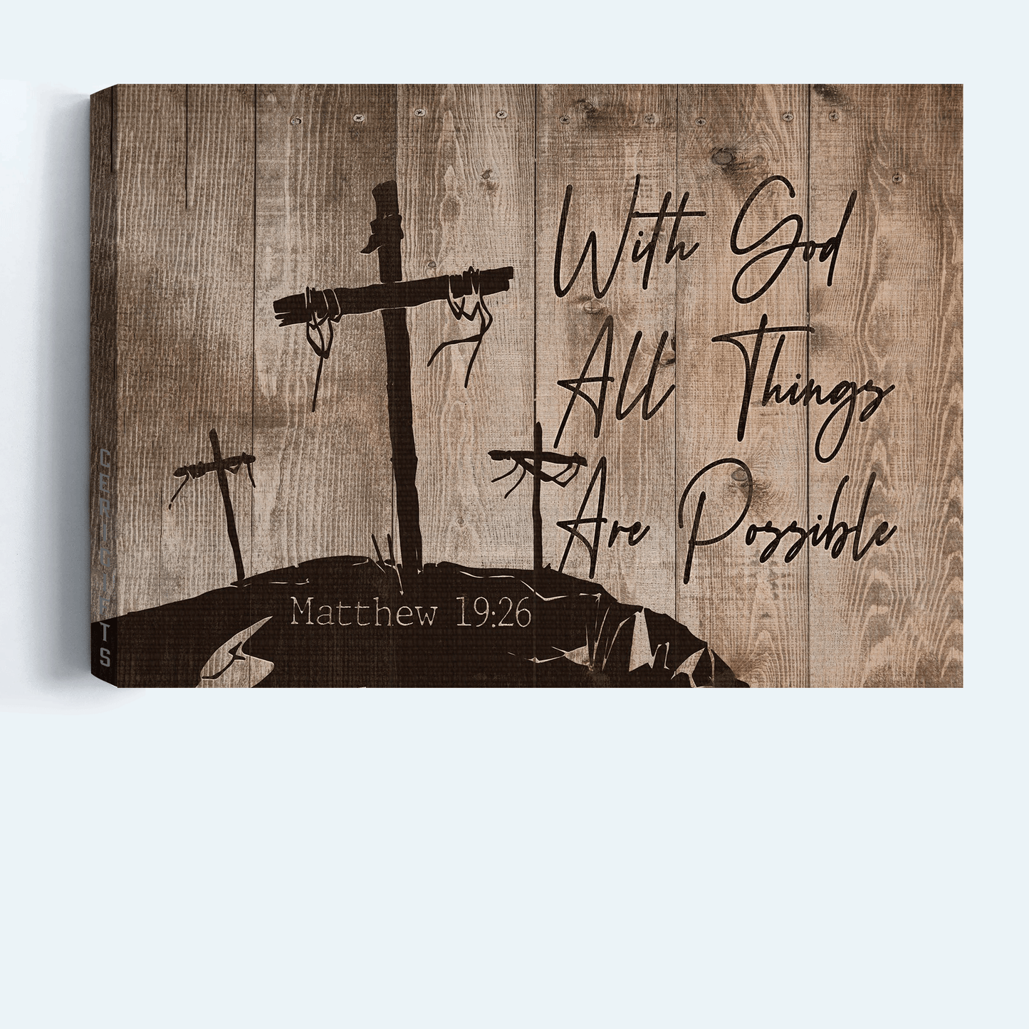 Jesus Landscape Canvas- 3 Wooden Crosses, Jesus Cross Landscape Canvas- Gift For Religious Christian- With God All Things Are Possible