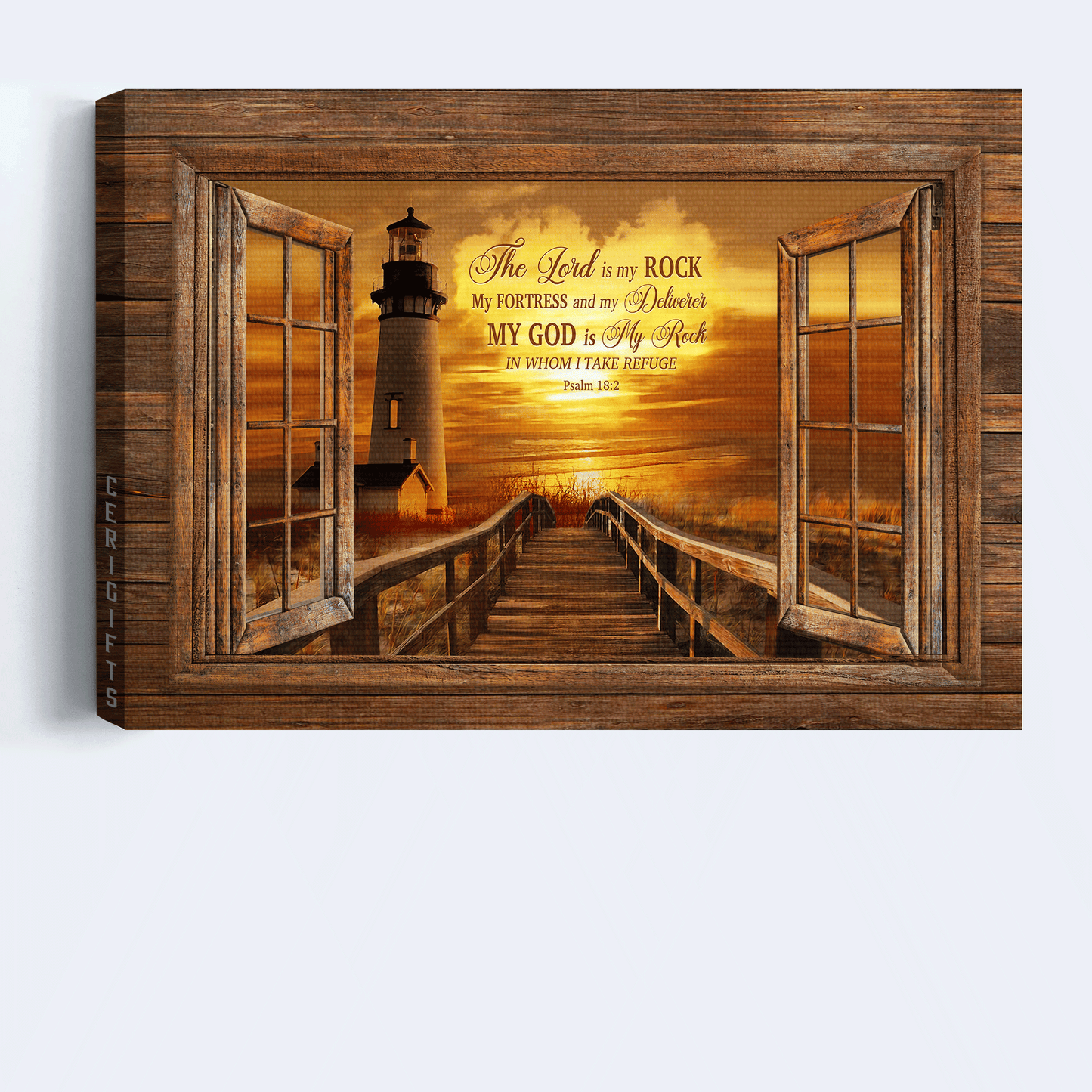 Jesus Landscape Canvas - Lighthouse, Sunset painting Canvas - Gift For Christian - My God is my rock, In whom I take refuge Landscape Canvas