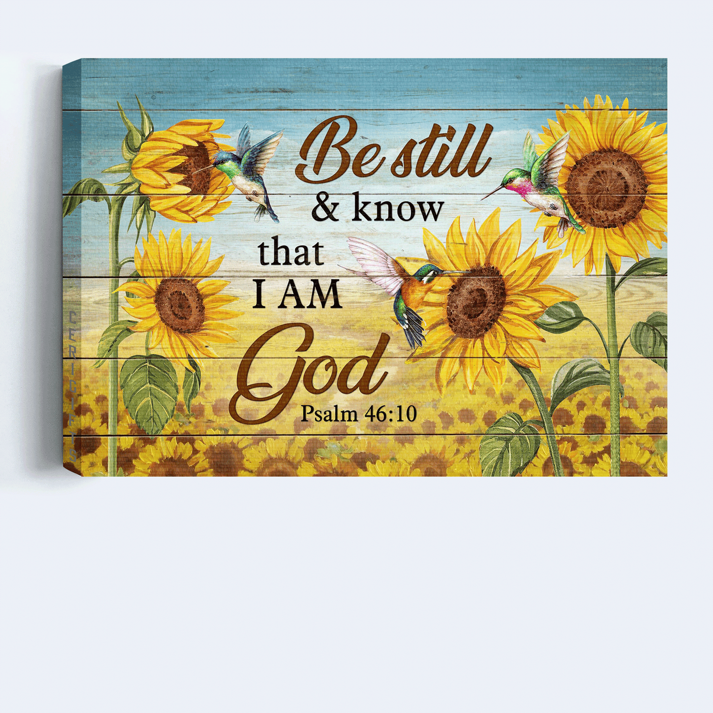 Jesus Landscape Canvas - Sunflower Field, Hummingbird Canvas - Gift For Christian - Be Still & Know That I Am God Canvas