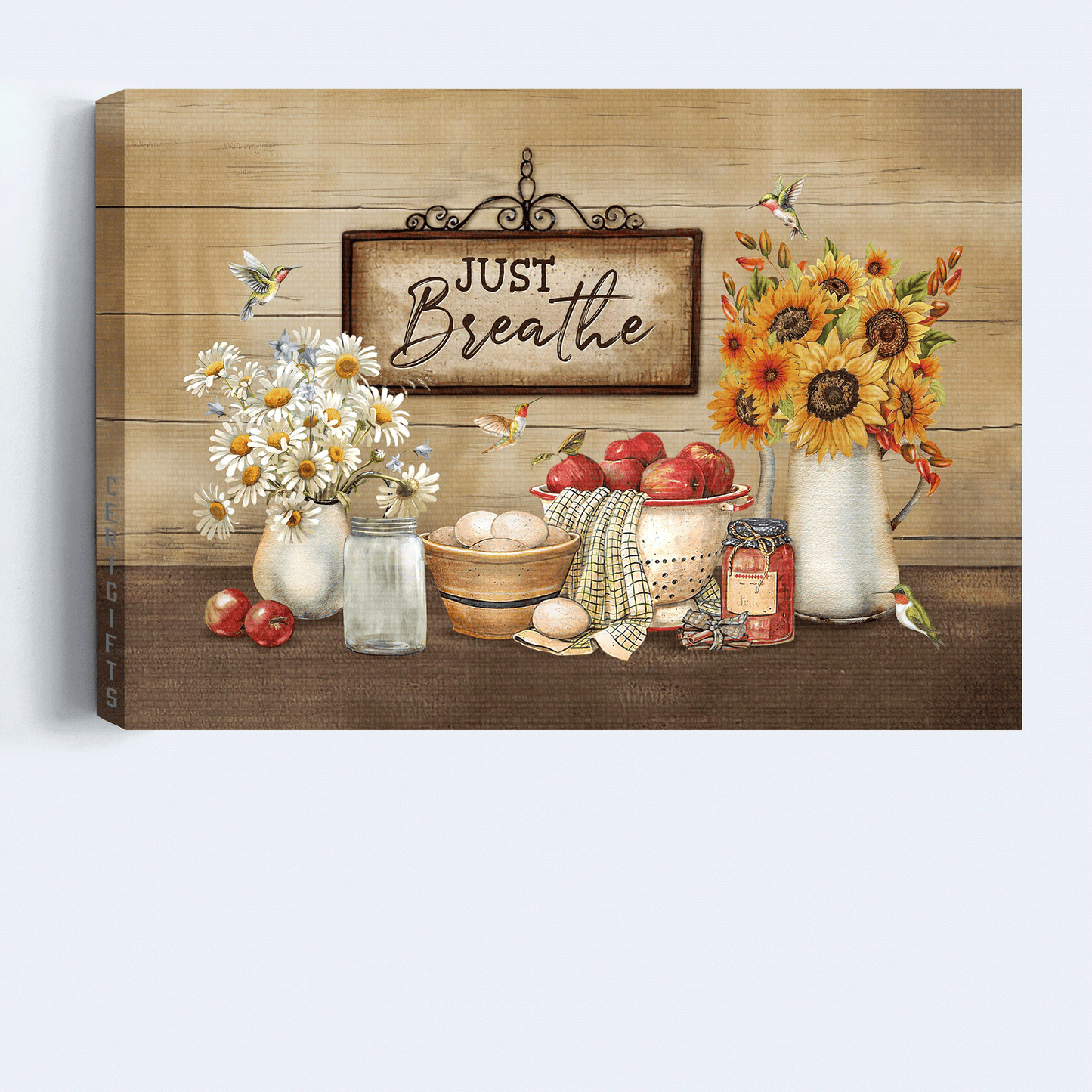 Jesus Landscape Canvas- Beautiful daisy, Pretty kitchen, Vintage sign, Hummingbird canvas- Gift for Christian- Just breathe