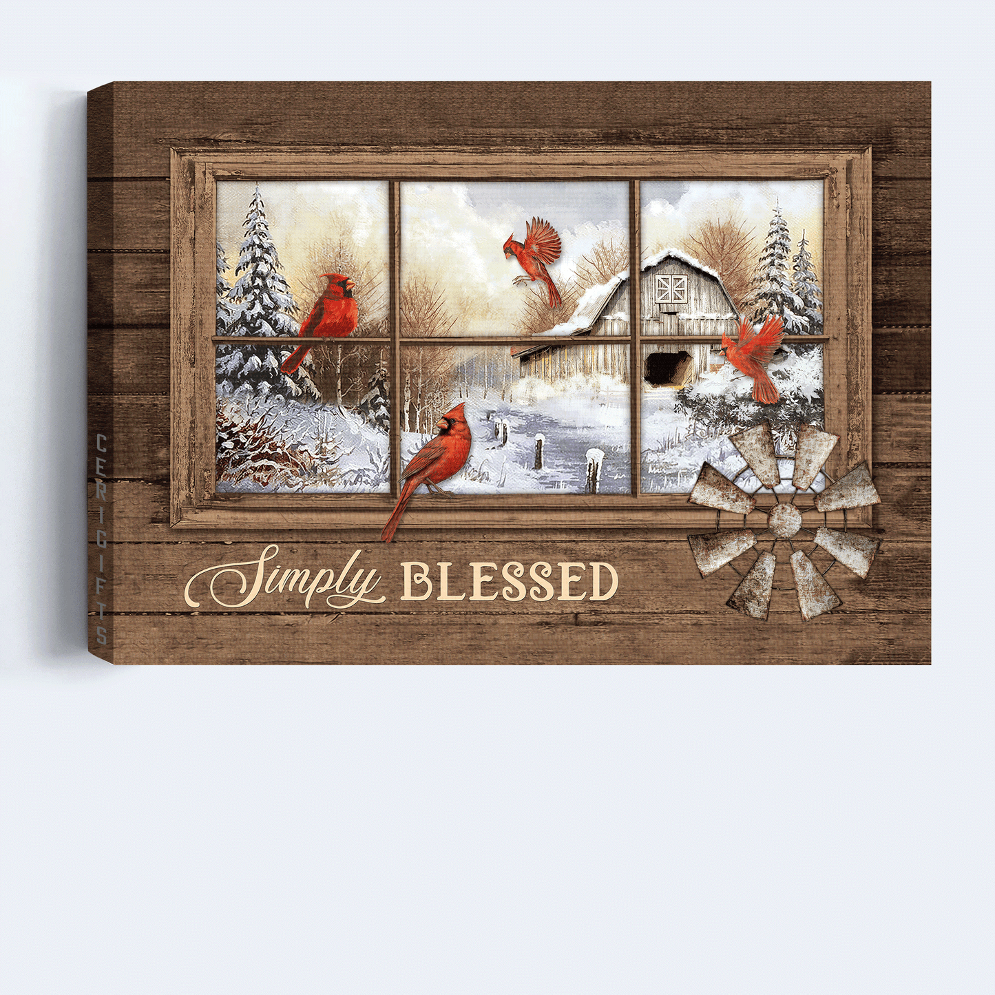 Jesus Landscape Canvas - Red cardinal, White snow, Beautiful day, Windmill, Simply blessed Landscape Canvas - Gift For Christian Canvas Prints, Christian Wall Art