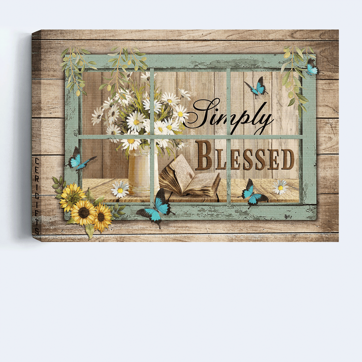 Jesus Landscape Canvas - Bible book, Daisy flowers, Sunflower Landscape Canvas - Gift For Christian - Simply blessed