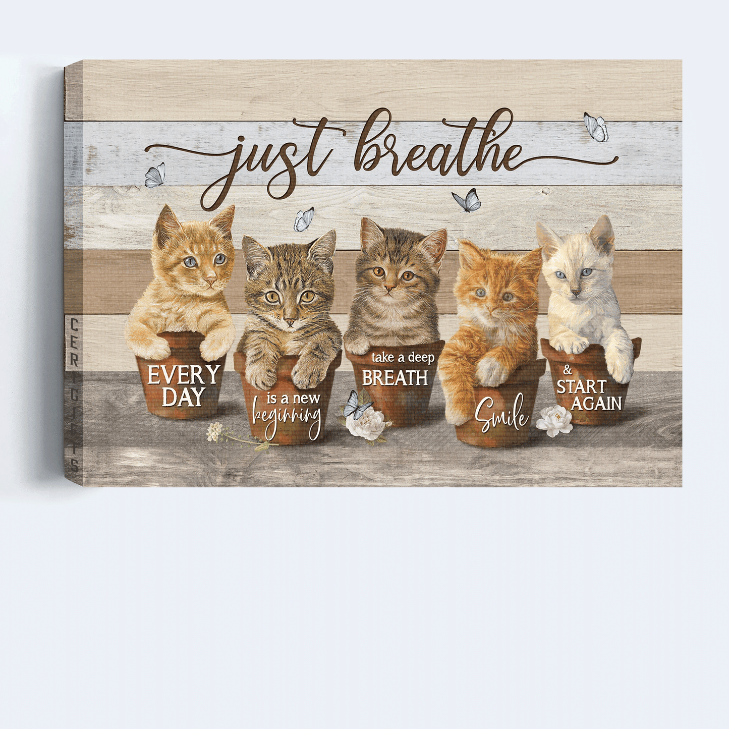 Jesus Landscape Canvas - Little cat artwork, White rose, Blue butterfly Landscape Canvas - Gift For Christian - Just breathe Landscape Canvas