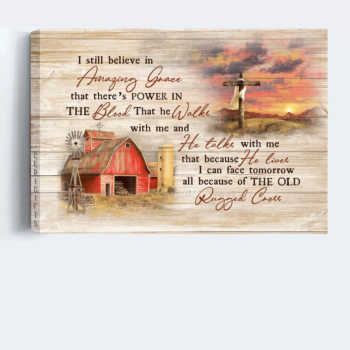 Jesus Landscape Canvas - Old Barn Painting, Dawn, Wooden Cross Landscape Canvas - Gift For Christian - I still believe in amazing grace Landscape Canvas