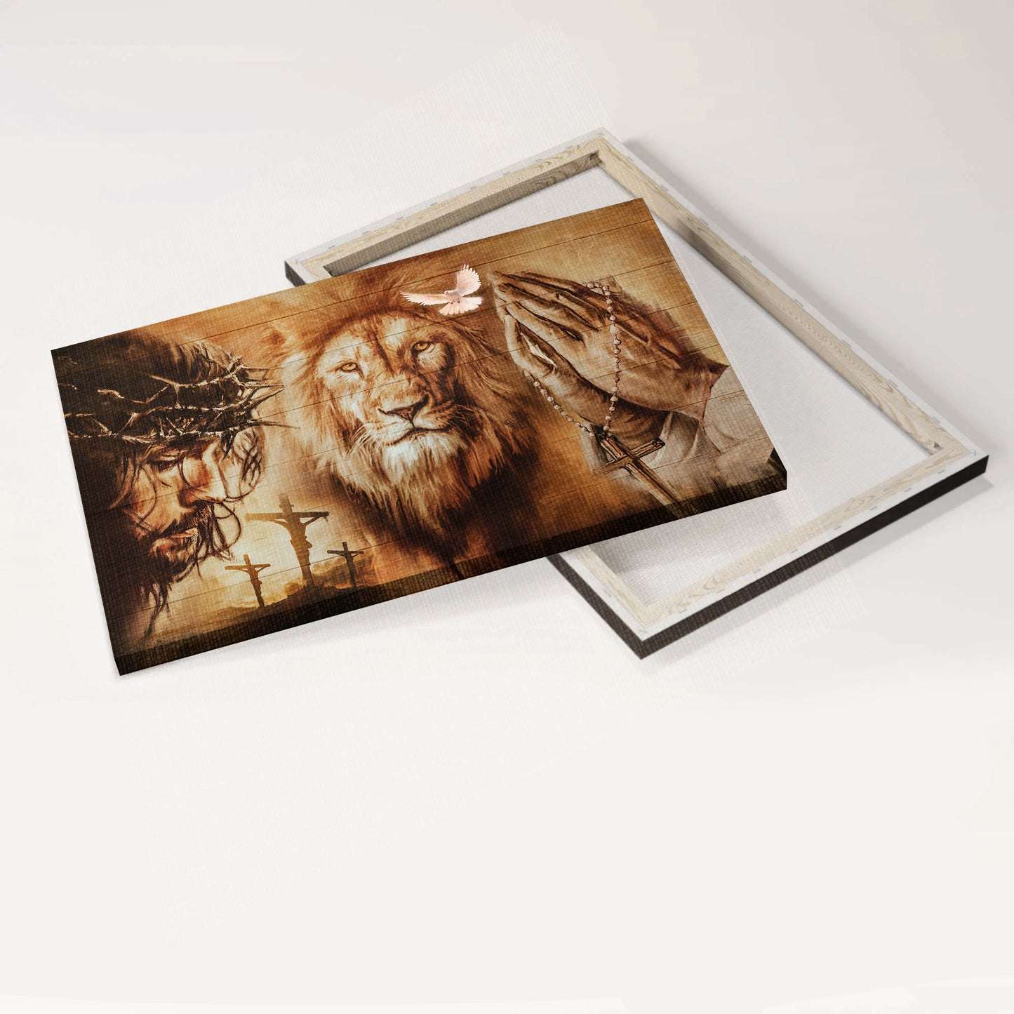 Jesus Landscape Canvas - Angry lion, The face of Jesus, Jesus on the cross, Pray for healing Landscape Canvas - Gift For Religious Christian