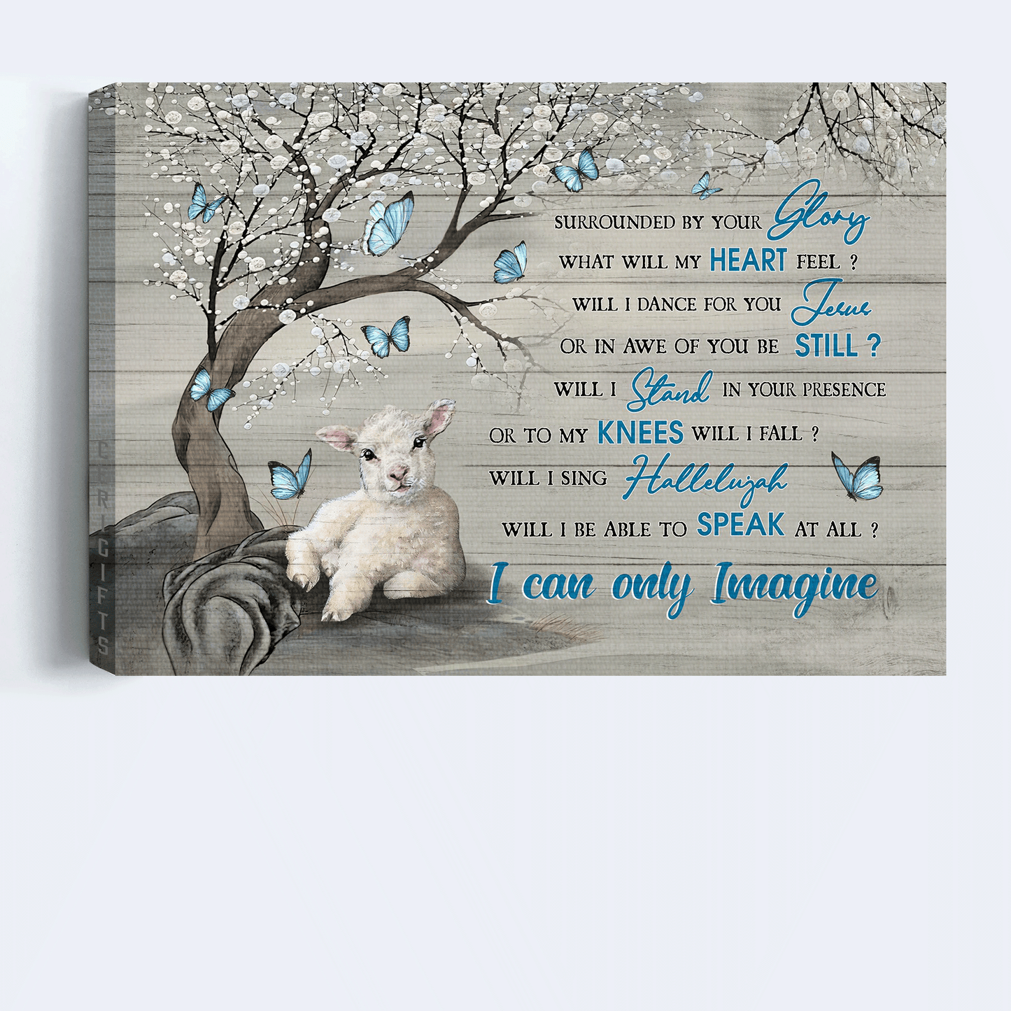 Jesus Landscape Canvas - The Little Lamb, Blue Butterflies Canvas - Gift For Christian - I Can Only Imagine Canvas