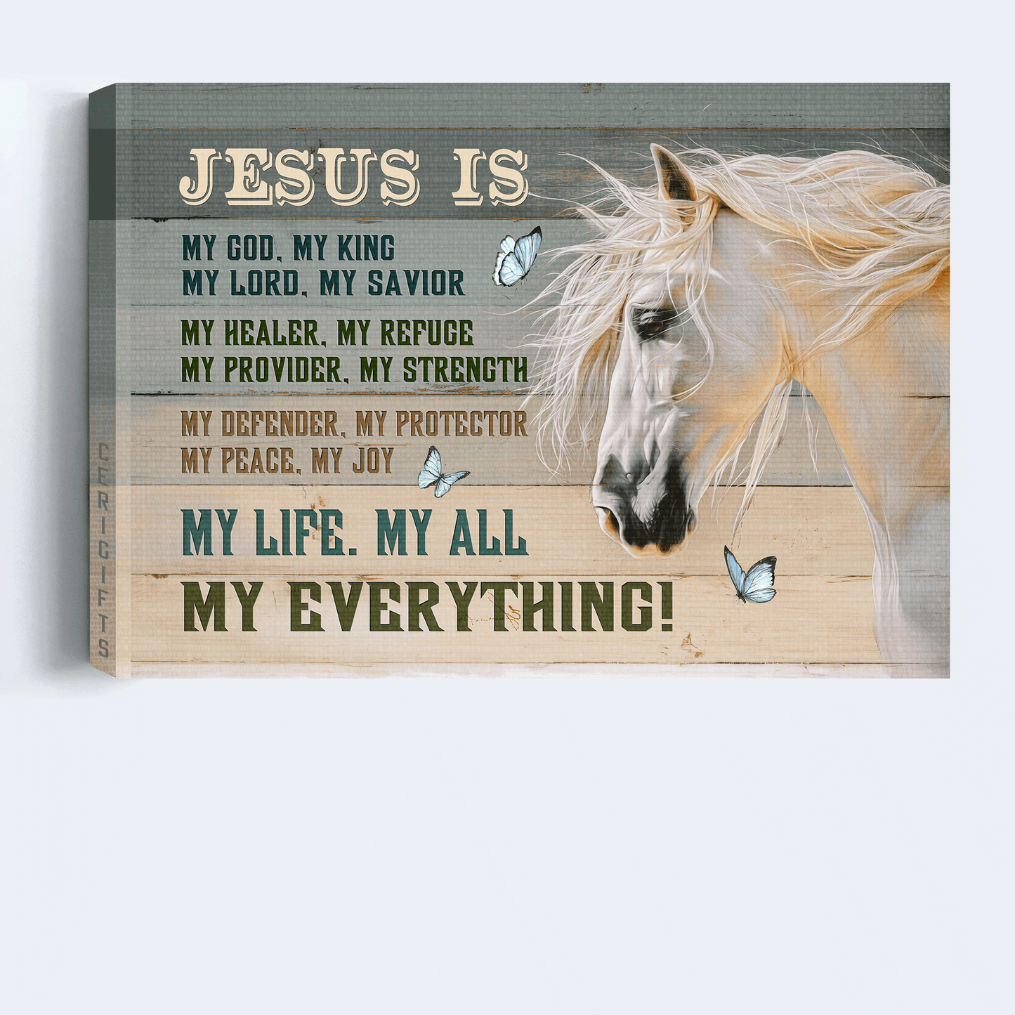 Jesus Landscape Canvas - White Horse Painting, Blue Butterfly Canvas - Gift For Christian - Jesus Is My Everything Canvas
