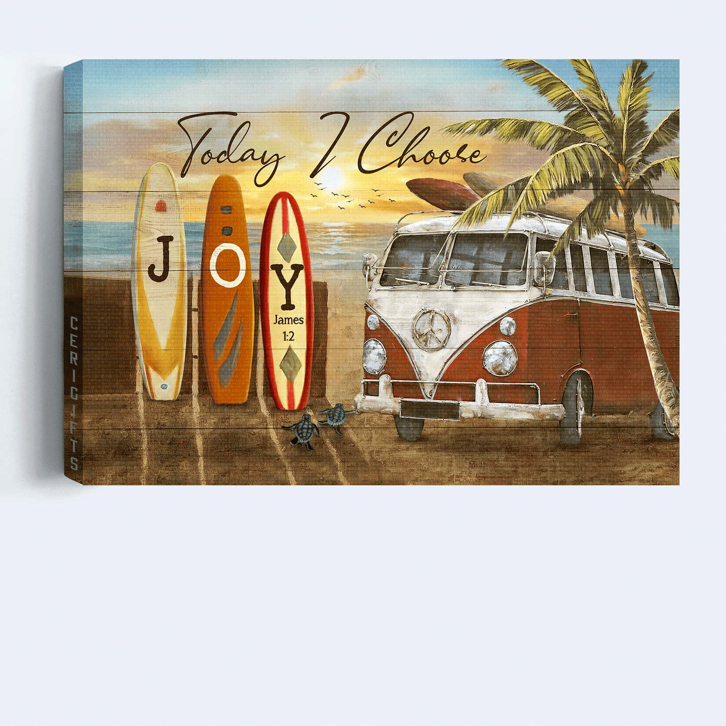 Jesus Landscape Canvas - Vintage Bus, Summer Vibe, Pretty Sunset Canvas - Gift For Christian - Today I Choose Joy Canvas