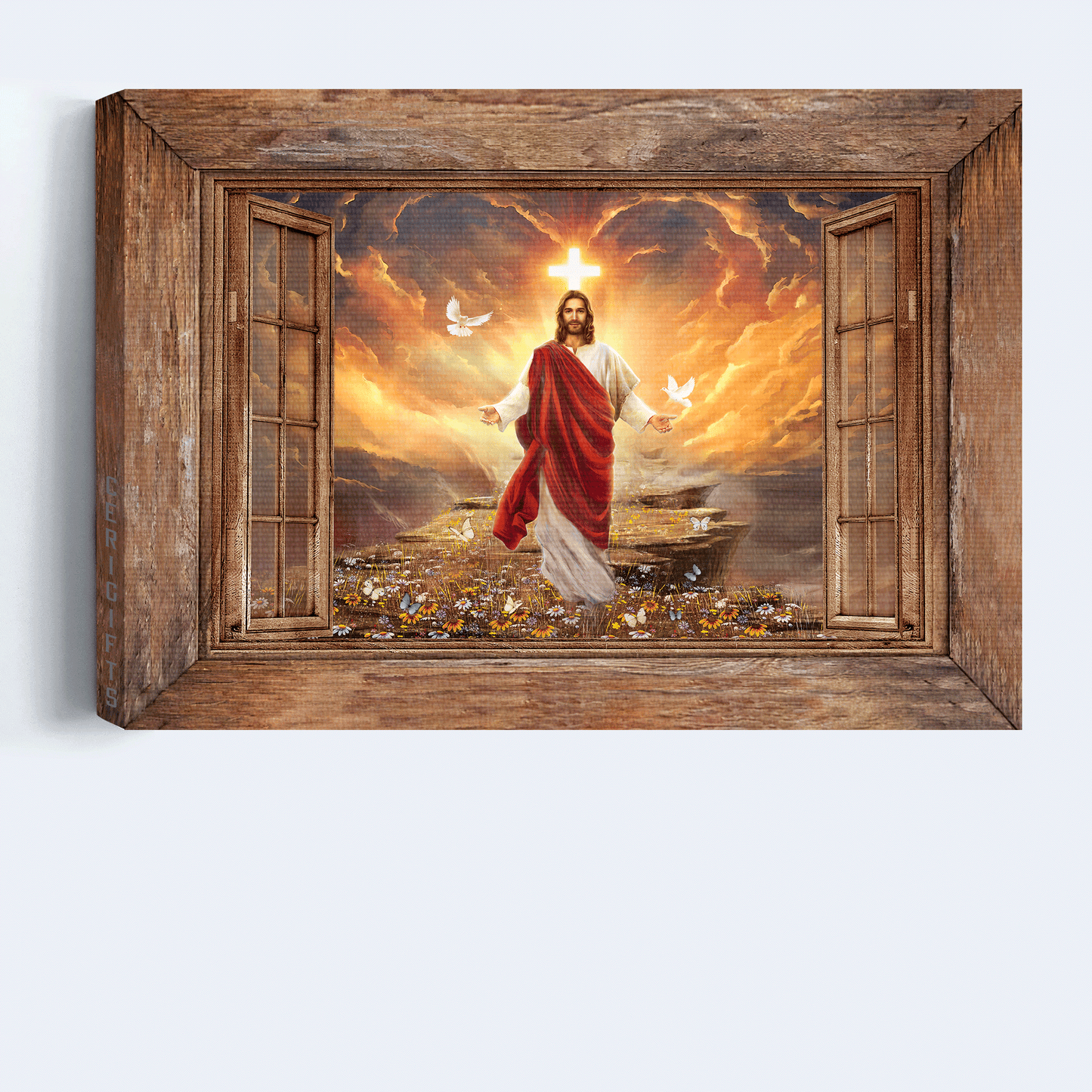 Jesus Landscape Canvas - Window frame, Sunset painting, Path to heaven, Jesus painting Canvas - Gift For Christian - Into the arms of Jesus