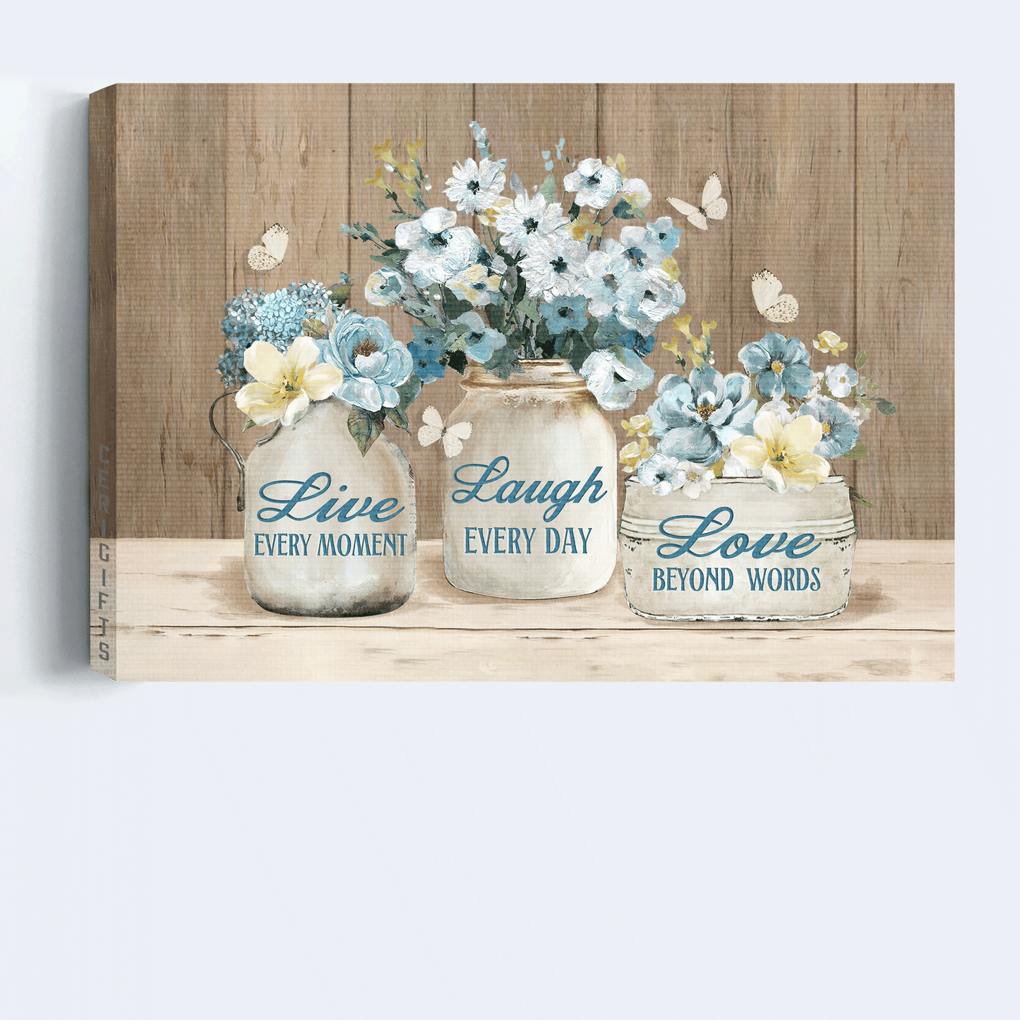 Jesus Landscape Canvas - Pastel flower, Blue garden, Butterfly drawing Landscape Canvas - Gift For Christian - Live every moment, Laugh every day Landscape Canvas