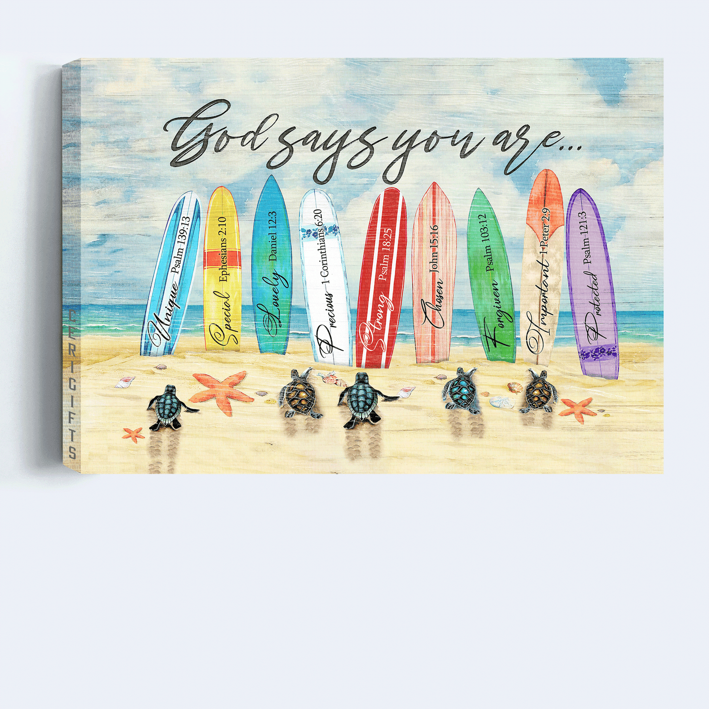 Jesus Landscape Canvas - Turtle, On The Beach, Surfboard Canvas - Gift For Christian - God Says You Are Canvas