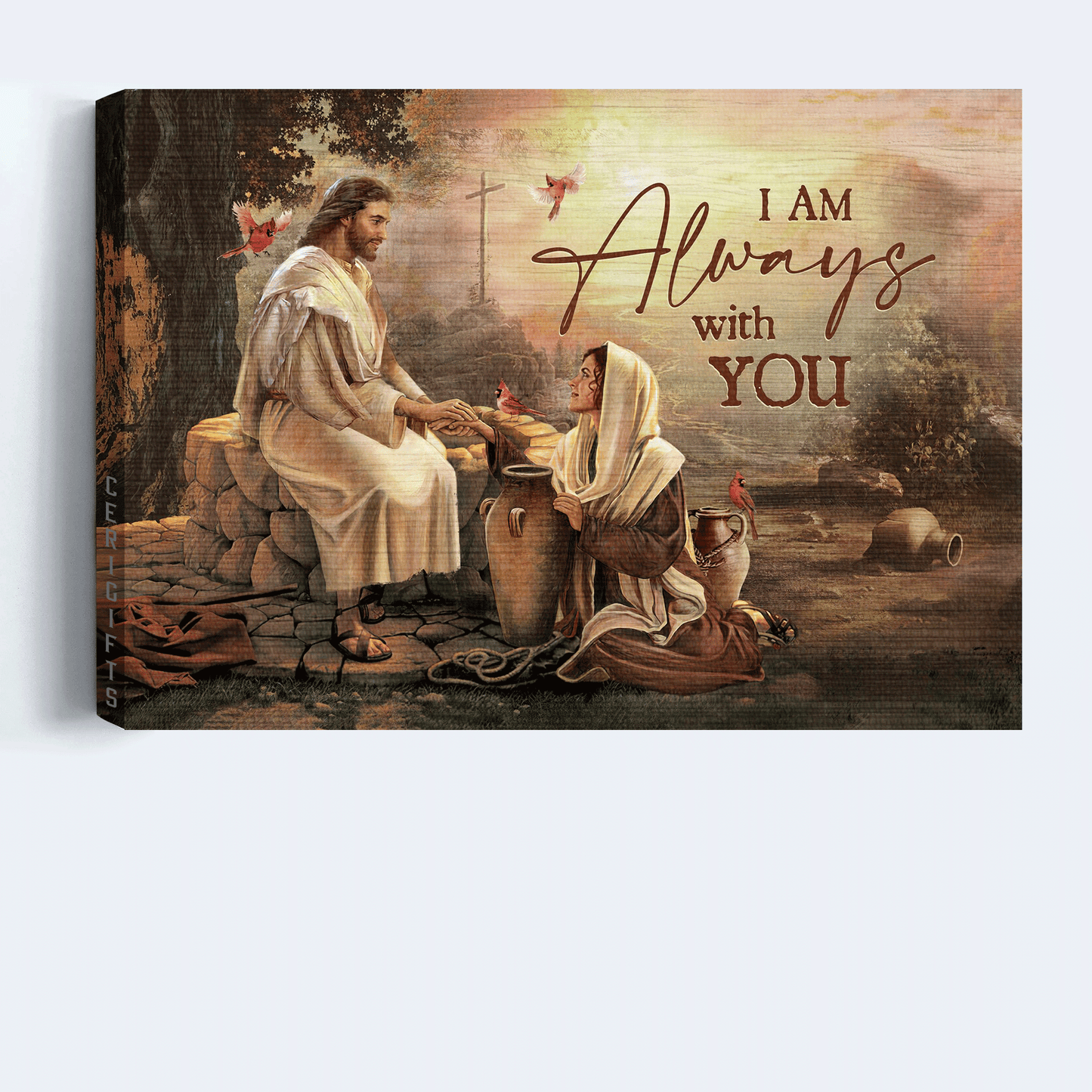 Jesus Landscape Canvas - The Life Of Jesus, Dear Maria, Red Cardinal Canvas - Gift For Christian - I Am Always With You Canvas