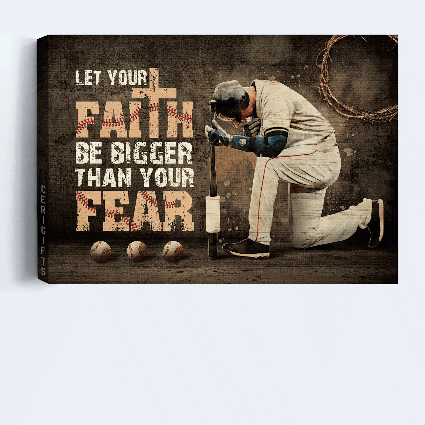 Jesus Landscape Canvas- Baseball, Let Your Faith Be Bigger Than Your Fear Landscape Canvas- Gift For Christian