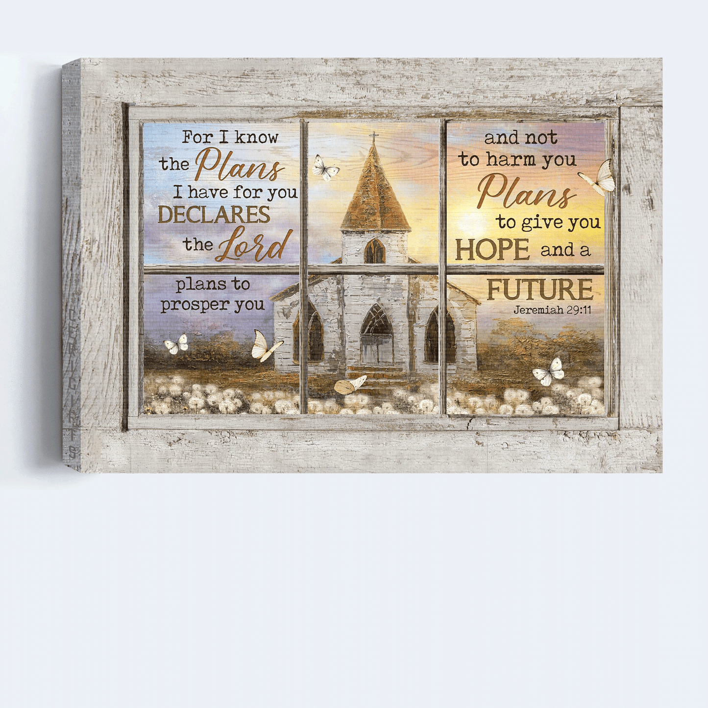 Jesus Landscape Canvas - White Church, Dandelion, Sunset View Canvas - Gift For Christian - For I Know The Plans Canvas
