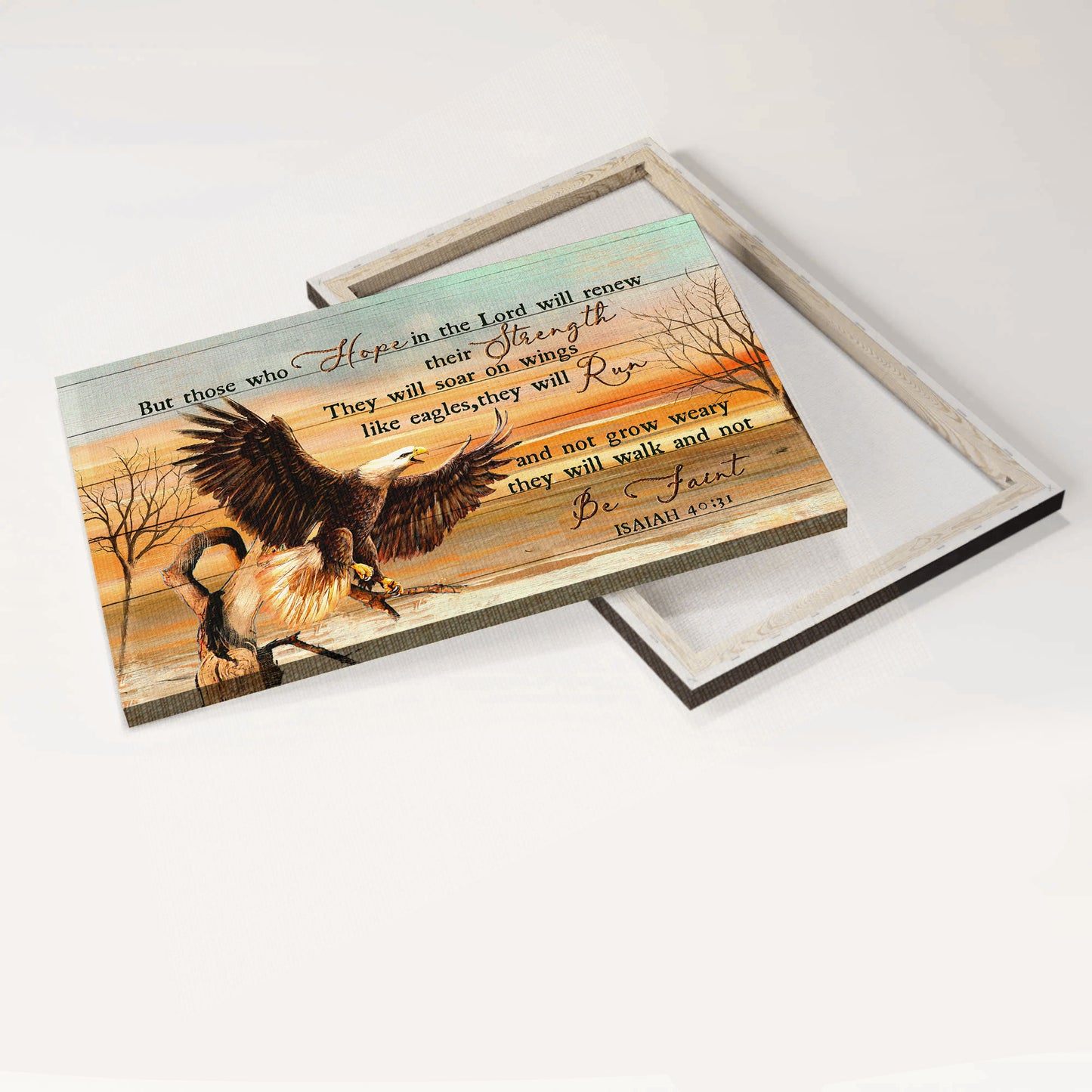 Jesus Landscape Canvas - Awesome eagle drawing, Sunset painting - Gift For Christian - Those who hope in the Lord will renew their strength - Landscape Canvas