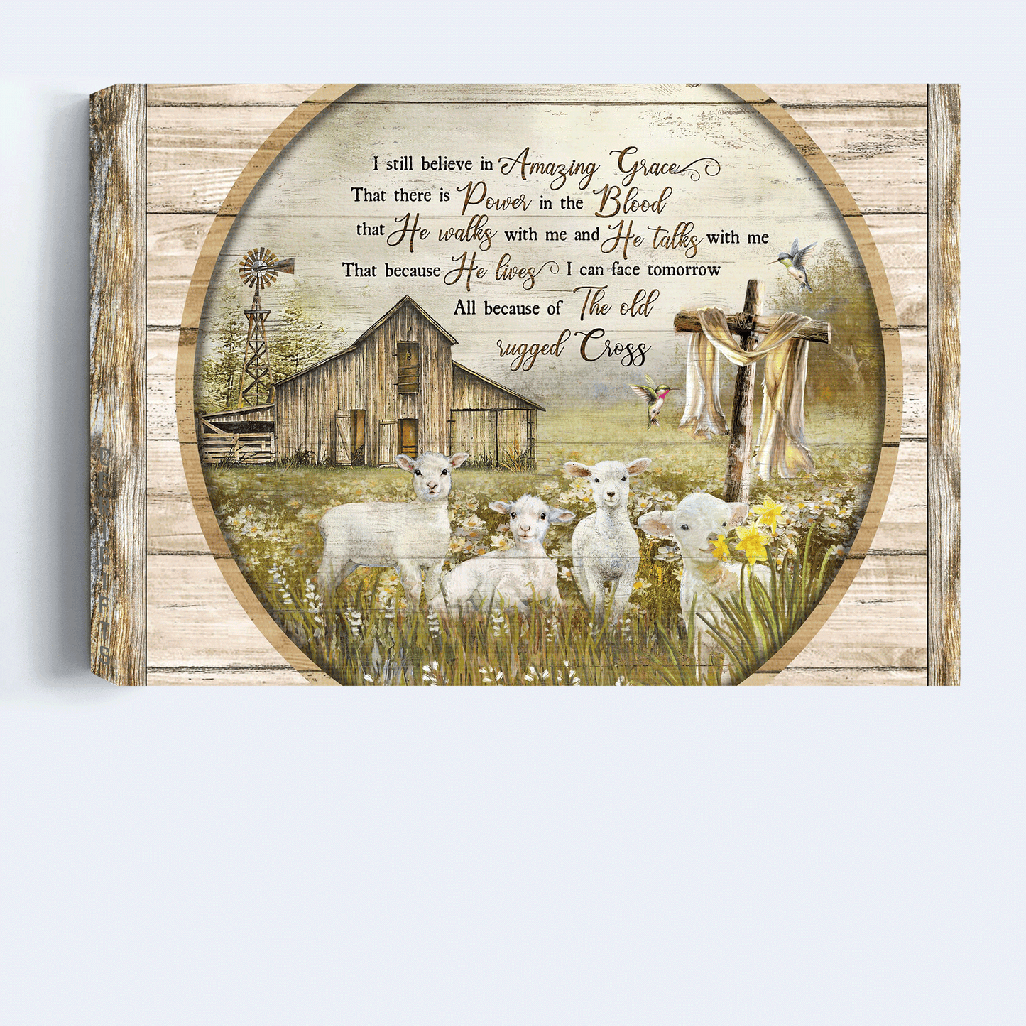 Jesus Landscape Canvas - Old barn house, Lambs of God, Grassland painting Landscape Canvas - Gift For Christian - I still believe in Amazing Grace Landscape Canvas