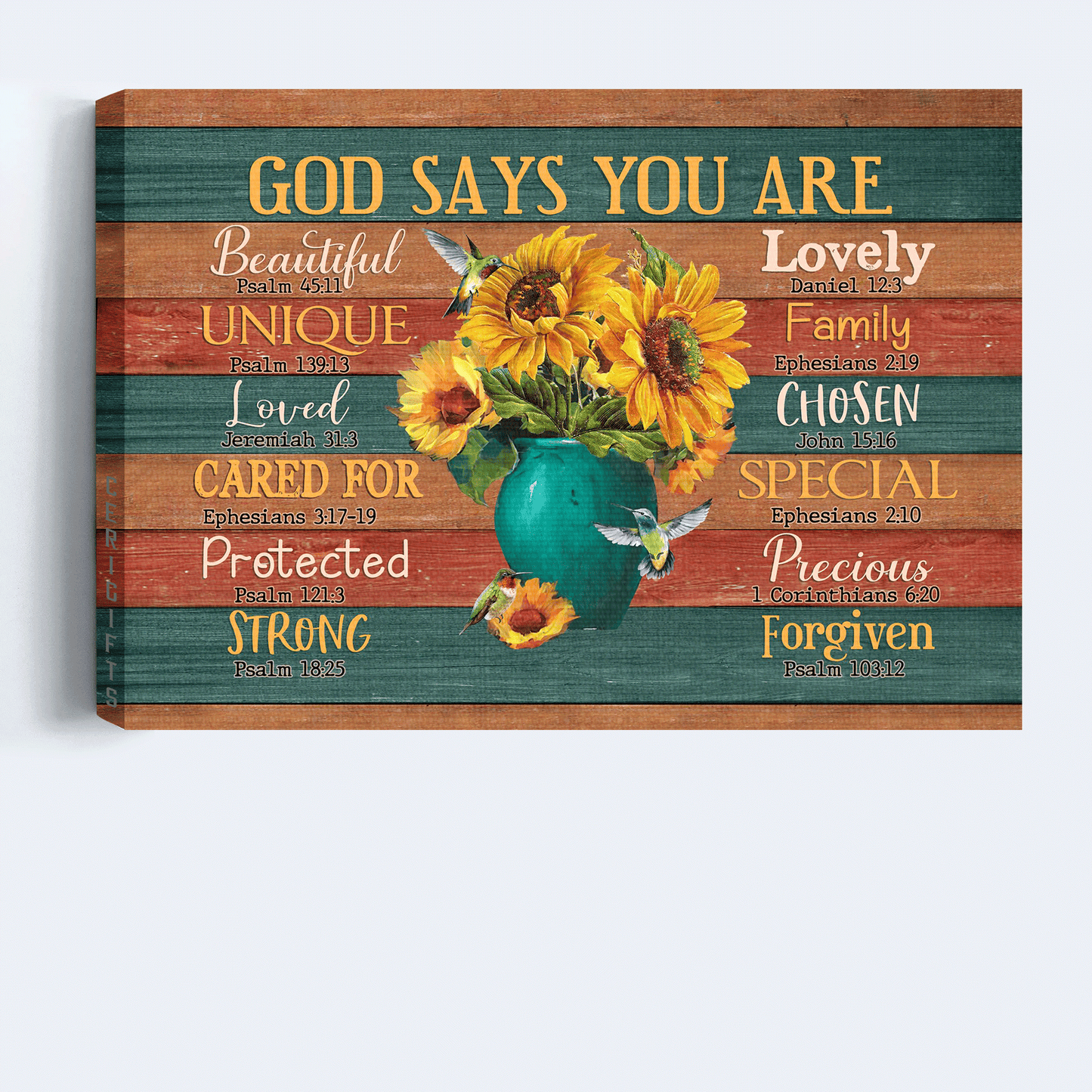 Jesus Landscape Canvas - Sunflower Painting, Blue Vase, Colorful Hummingbird Canvas - Gift For Christian - God Says You Are Special Canvas