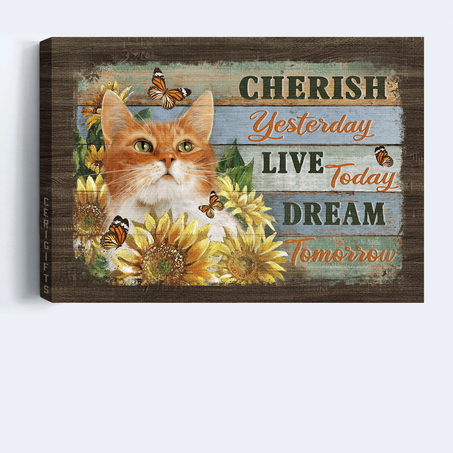 Jesus Landscape Canvas - Little cat, Sunflower garden, Orange butterfly Landscape Canvas - Gift For Christian -Cherish yesterday Landscape Canvas