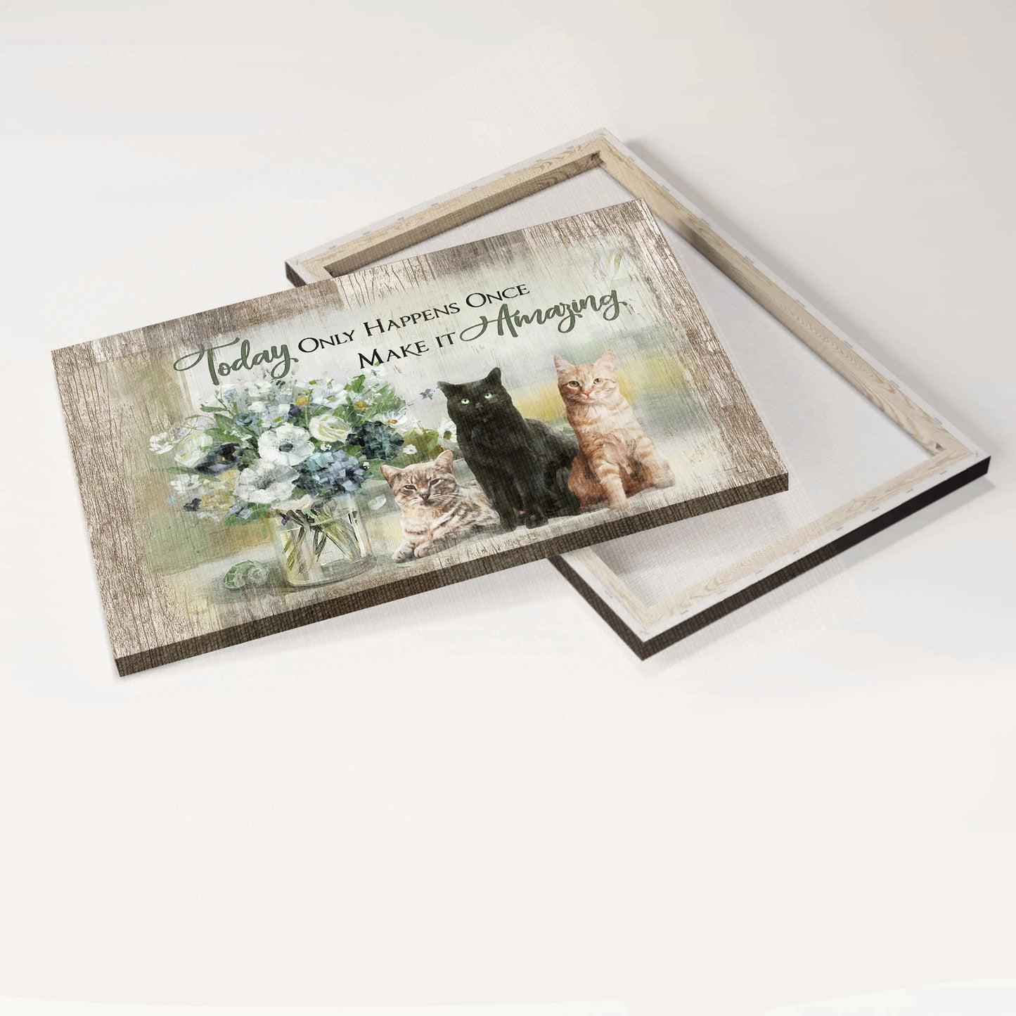 Jesus Landscape Canvas - Adorable Cats, Flower Vase Landscape Canvas - Gift For Religious Christian - Today Only Happens Once Make It Amazing