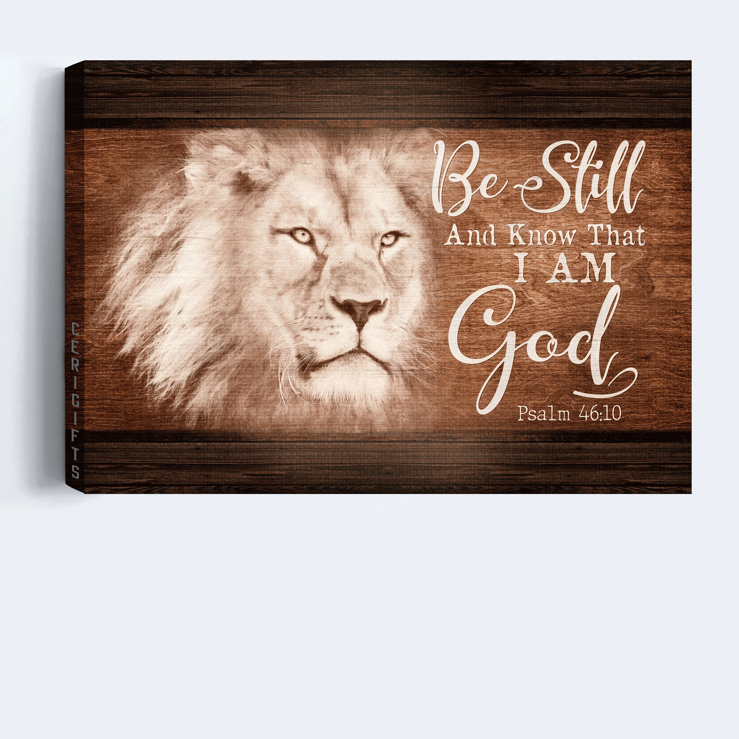 Jesus Landscape Canvas - White Lion, Wooden Background, In Your Eyes Canvas - Gift For Christian - Be Still And Know That I Am God Canvas