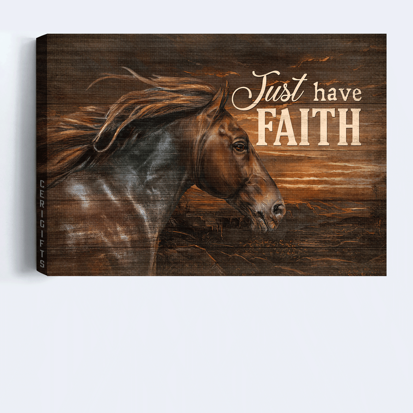 Jesus Landscape Canvas- Black horse, Dark orange sunset, Jesus painting- Gift for Christian- Just have faith - Landscape Canvas Prints, Christian Wall Art