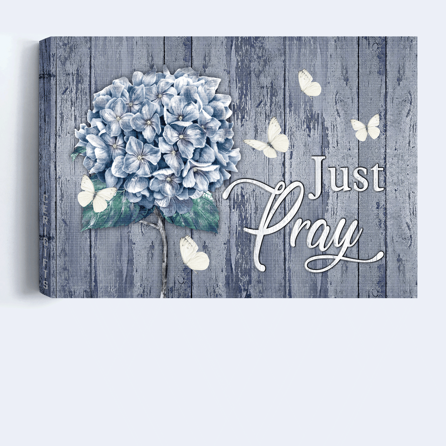 Jesus Landscape Canvas - White Butterfly, Hydrangea Painting Canvas - Just Pray Canvas