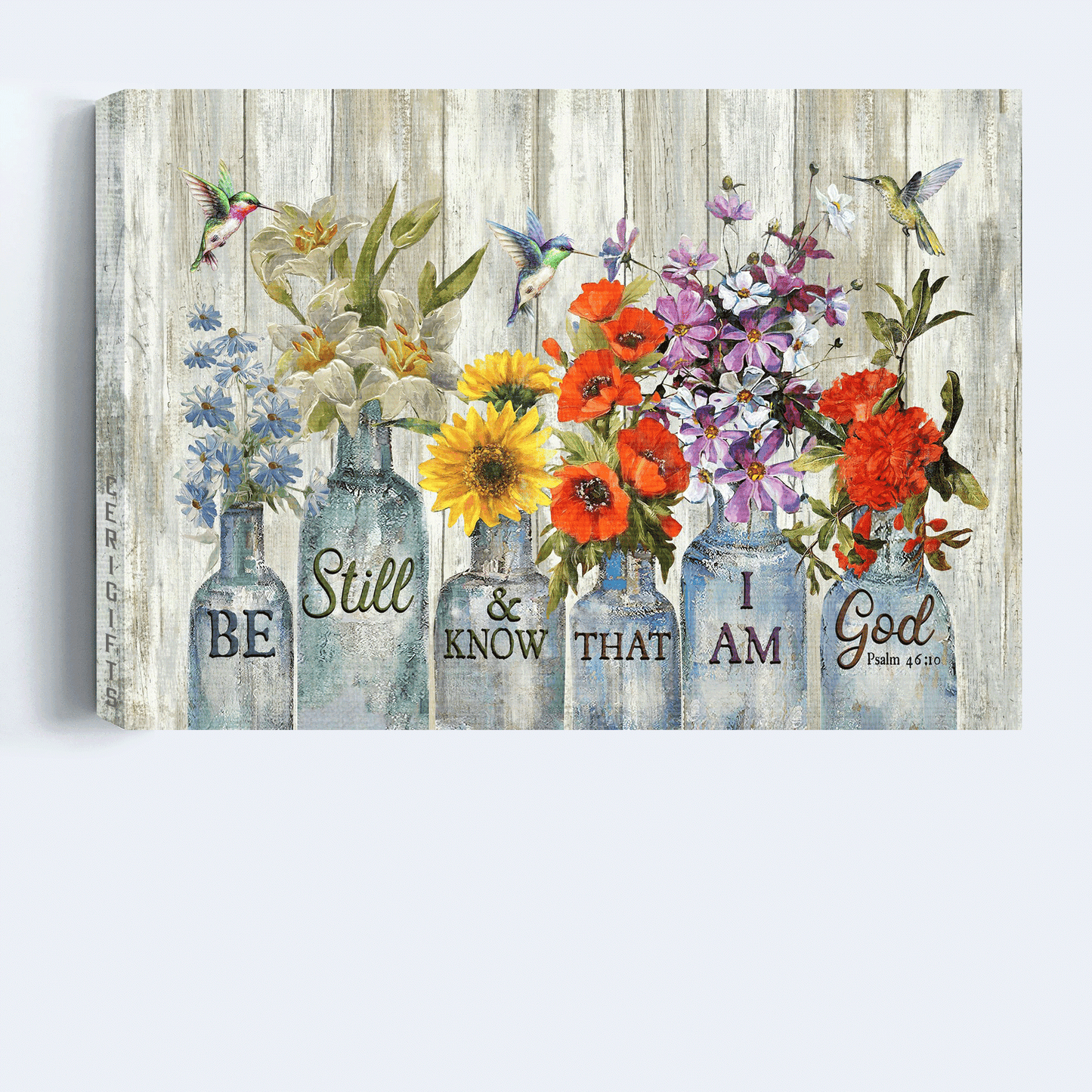 Jesus Landscape Canvas - Vintage Flower, Hummingbird, Still Life Painting Canvas - Gift For Christian - Be Still And Know That I Am God Canvas