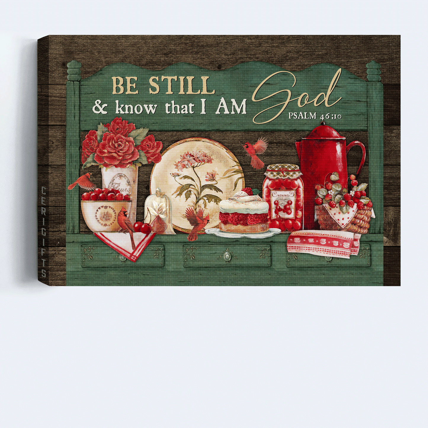 Jesus Landscape Canvas- Beautiful kitchen, Christmas Eve, Red cardinal canvas- Gift for Christian- Be still and know that I am God