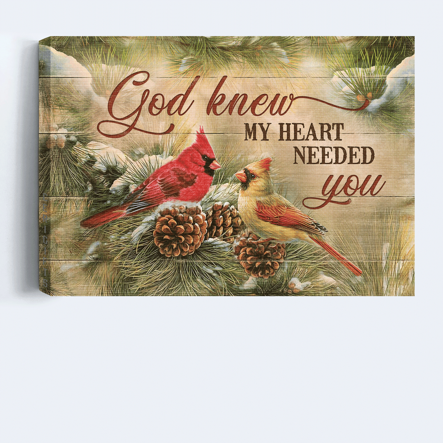 Jesus Landscape Canvas- Amazing Cardinal, Pinecone Landscape Canvas- Gift For Christian- God knew my heart needed you