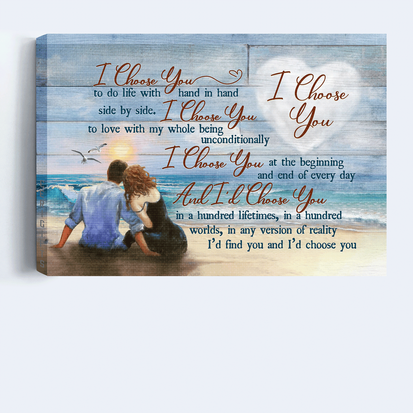 Couple Landscape Canvas, Beautiful couple, Blue ocean, Sunset drawing Canvas, Gift For Couples, Husband, Wife, Boyfriend - And I'd choose you