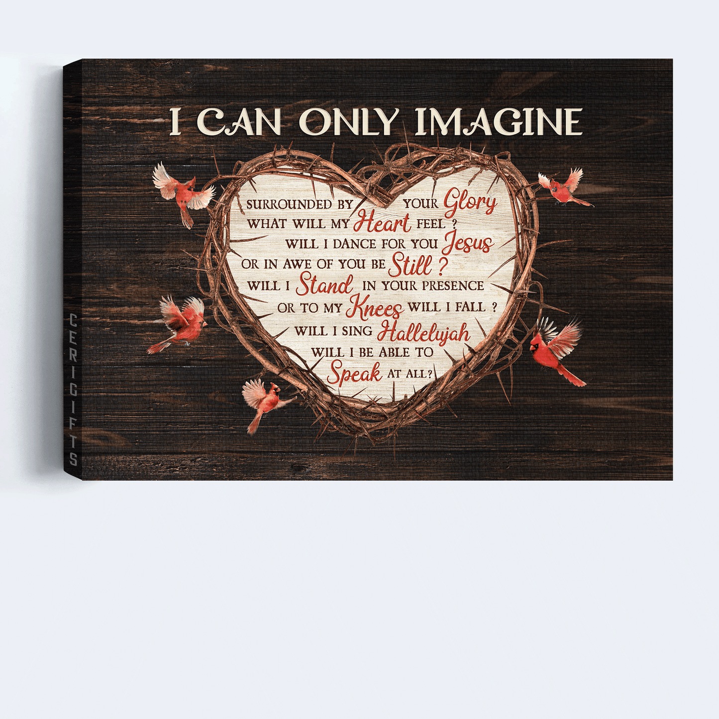 Jesus Landscape Canvas - Red cardinal, Thorny heart, Black background, I can only imagine Landscape Canvas - Gift For Christian anvas Prints, Christian Wall Art