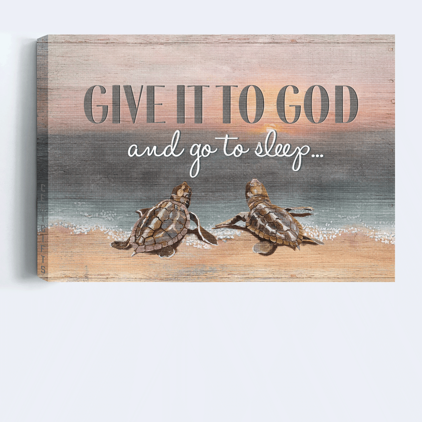 Jesus Landscape Canvas - Seaturtle Painting, On The Beach Landscape Canvas - Inspirational Gift, Gift For Religious Christian - Give It To God And Go To Sleep