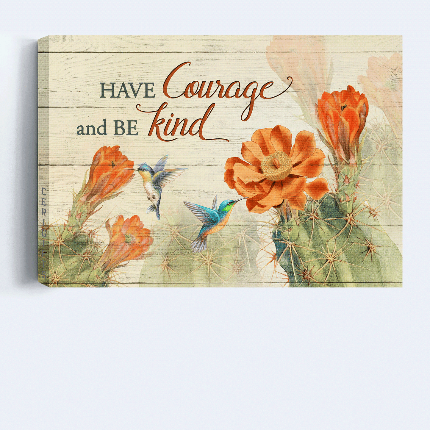 Jesus Landscape Canvas - Orange cactus flower, Hummingbird drawing Landscape Canvas - Gift For Christian - Have courage and be kind Landscape Canvas
