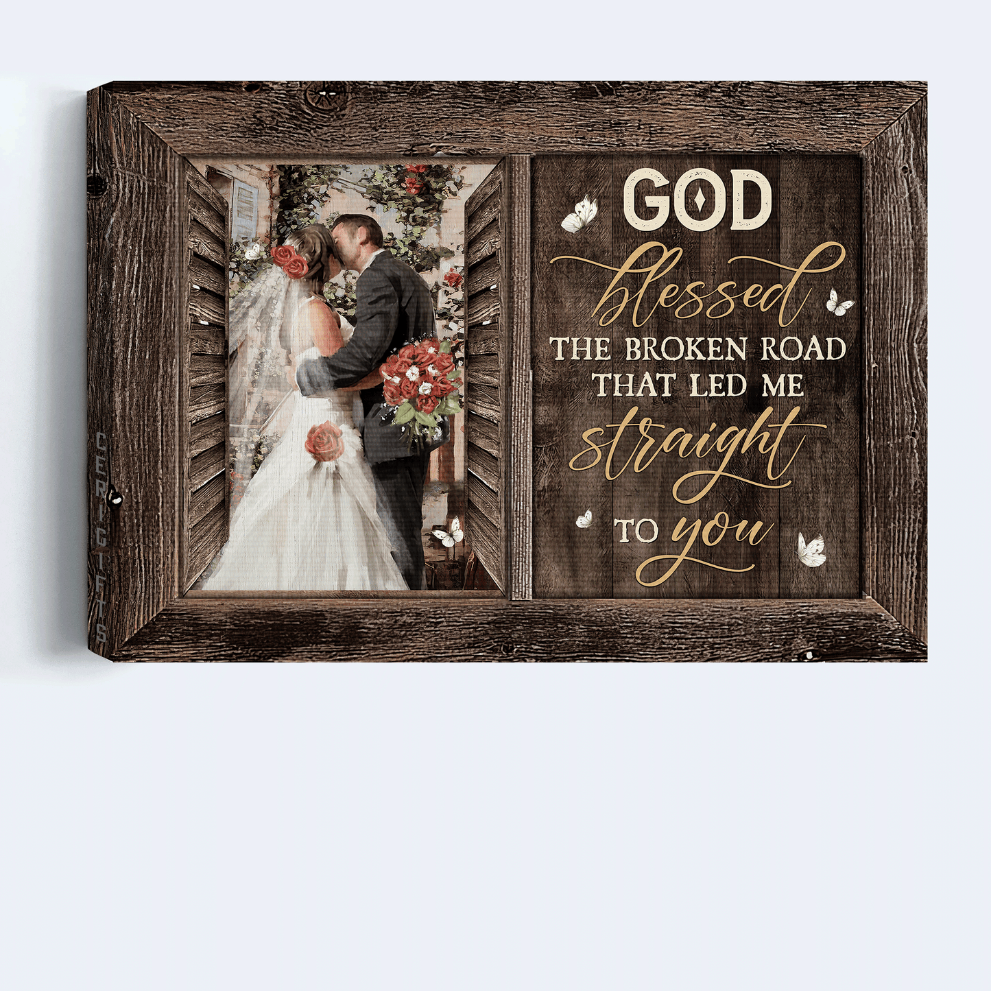 Jesus Landscape Canvas - Beautiful couple, Happy wedding, Red rose Landscape Canvas - Gift For Christian - God blessed the broken road