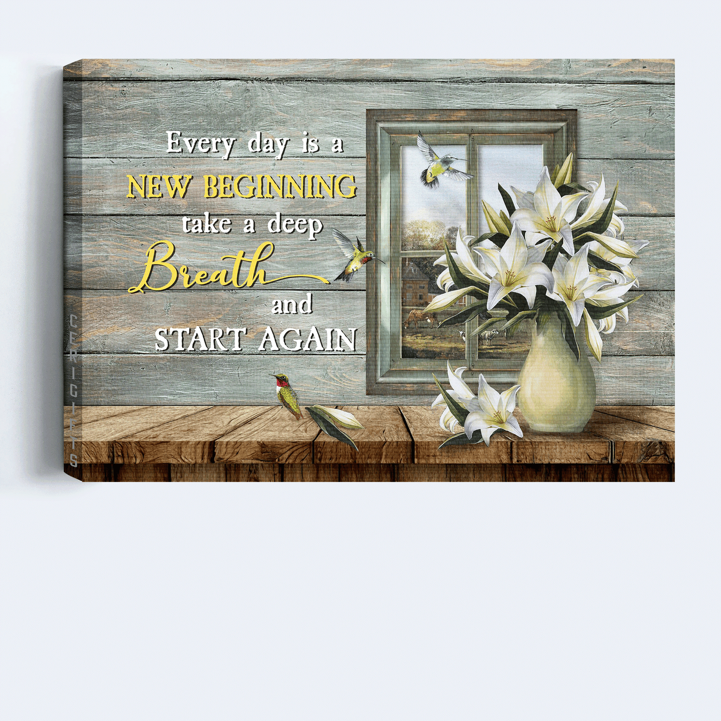 Jesus Landscape Canvas - Lily flower, Hummingbird Canvas - Gift For Christian - Everyday is a new beginning Landscape Canvas