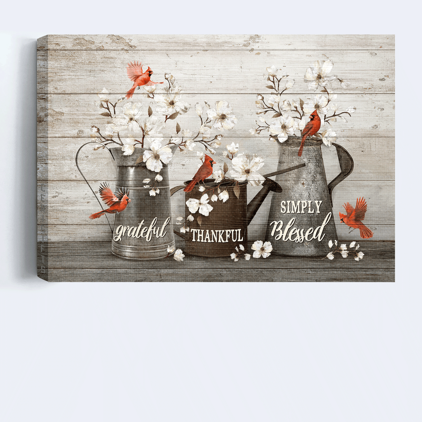 Jesus Landscape Canvas - Beautiful white flowers, Red cardinals, Water pots Landscape Canvas - Gift For Christian - Simply blessed