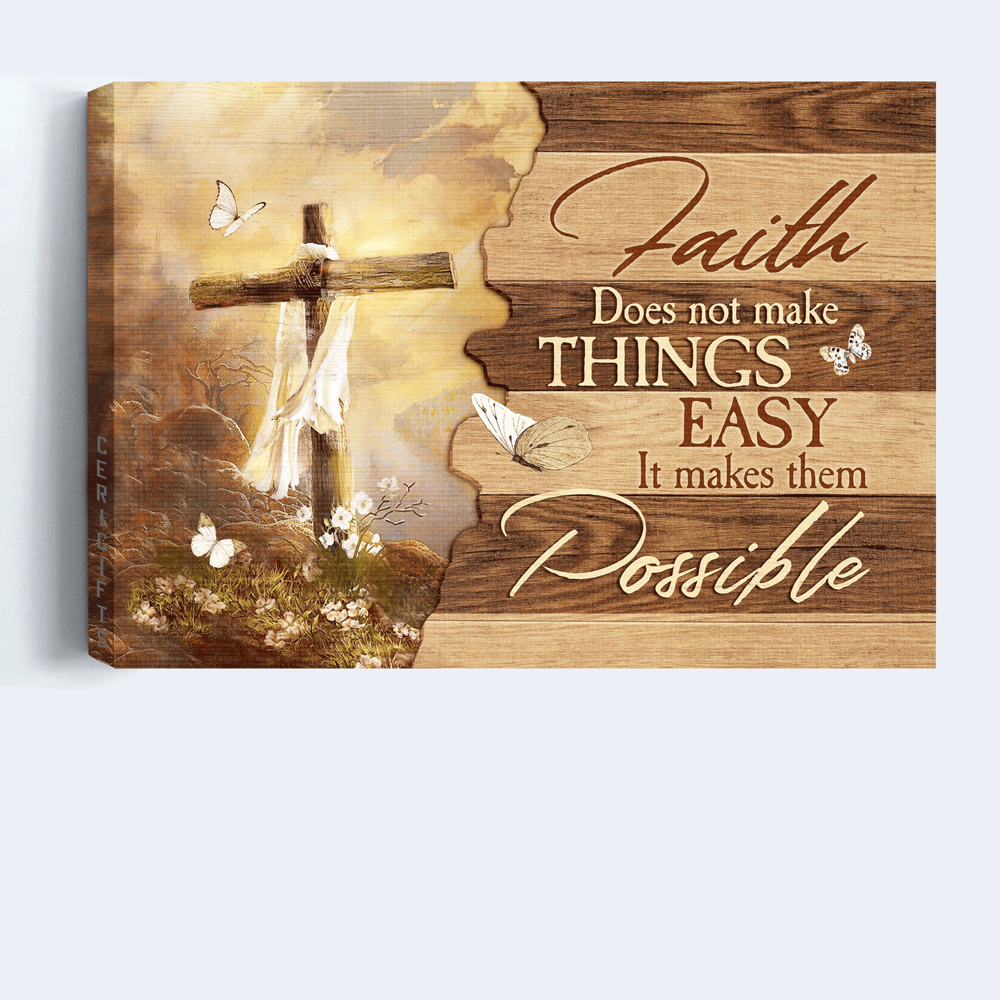 Jesus Landscape Canvas - Beautiful cross, Mountain drawing Landscape Canvas - Gift For Christian - Faith does not make things easy