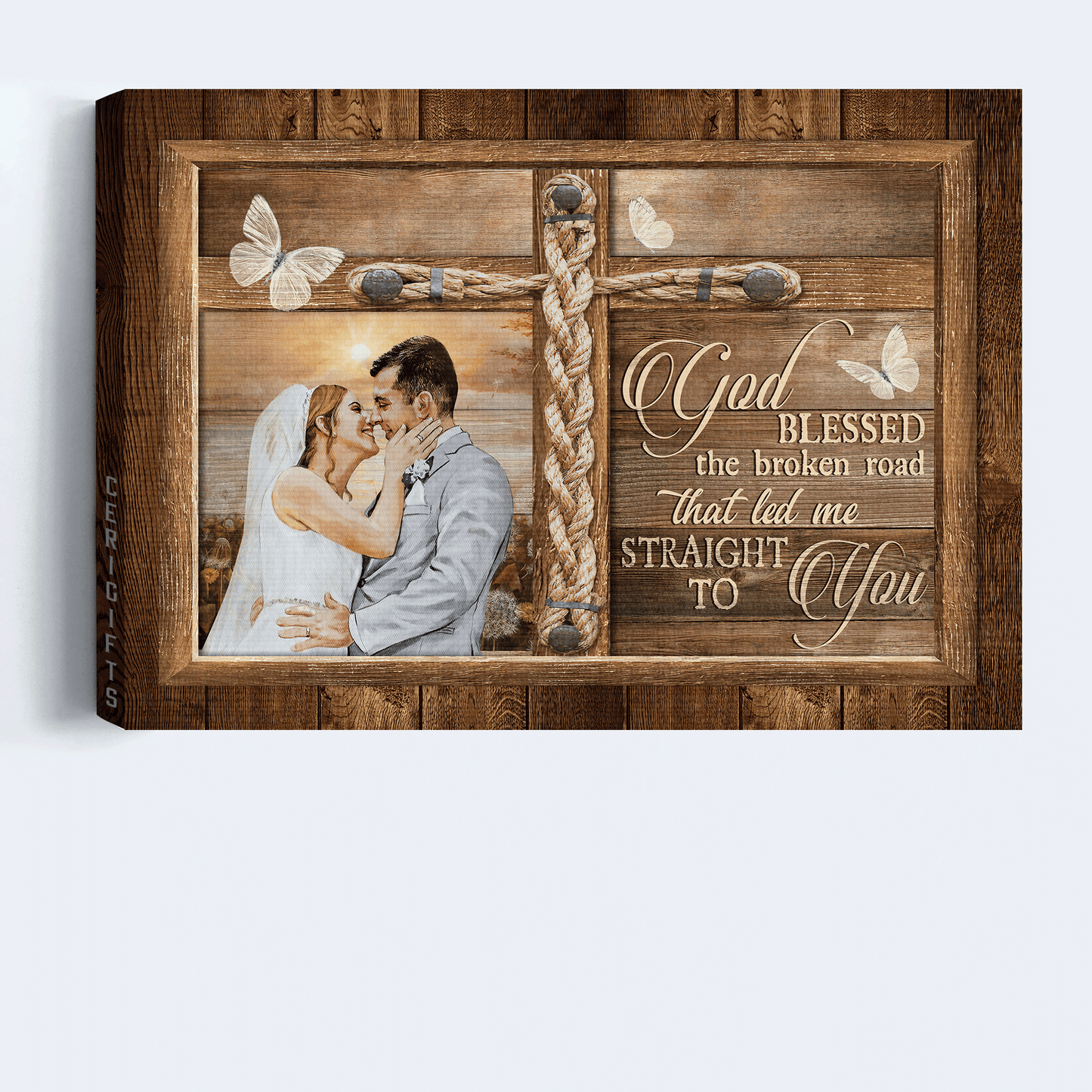 Jesus Landscape Canvas - Just married, Pretty sunset, Unique cross Canvas - Gift For Christian, Couple, Valentine's Day - God blessed the broken road